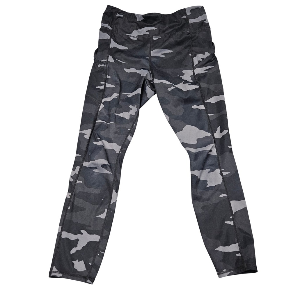 Athleta‎ Camouflage Leggings Black Gray Side Pockets Women Size M